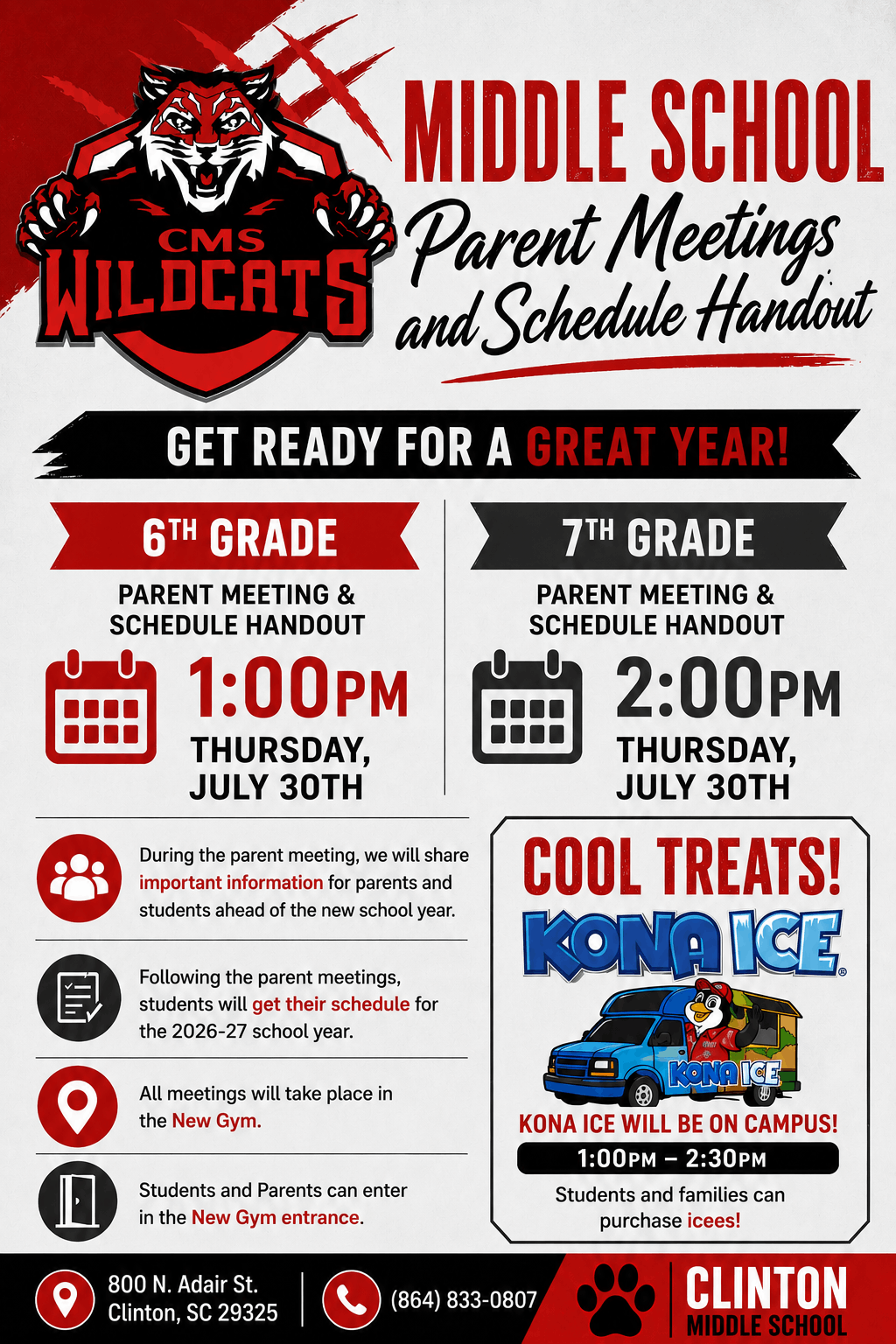 6th & 7th Grade Parents & Students: Please join us at CMS on 07/30/2026. 
